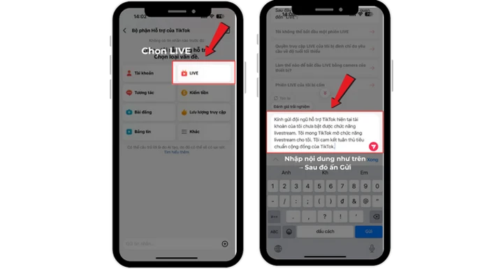 gửi phản hồi live