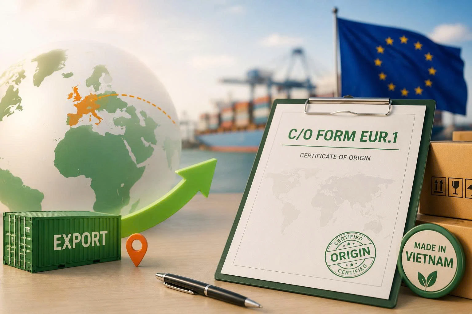 C/O Form EUR.1 là chứng nhận xuất xứ hàng hóa ưu đãi được cấp theo Hiệp định EVFTA